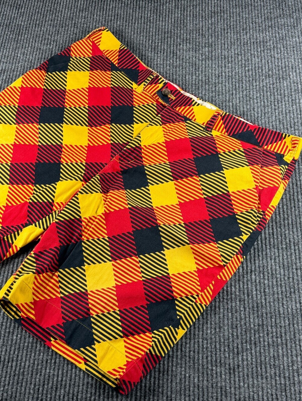 Loudmouth Golf Shorts Mens 42 Yellow Red Black Check Cotton Stretch